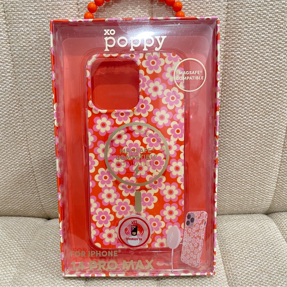 NEW XO Poppy iPhone 14 Pro Max Case MagSafe Compatible Orange Retro Daisy Floral